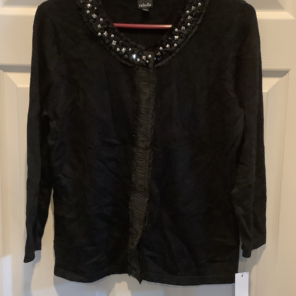 Rafaella Black Cardigan with Embellished Collar‎